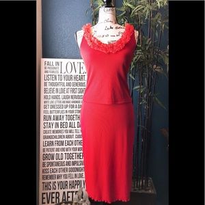Red Ruffled sleeveless top and skirt